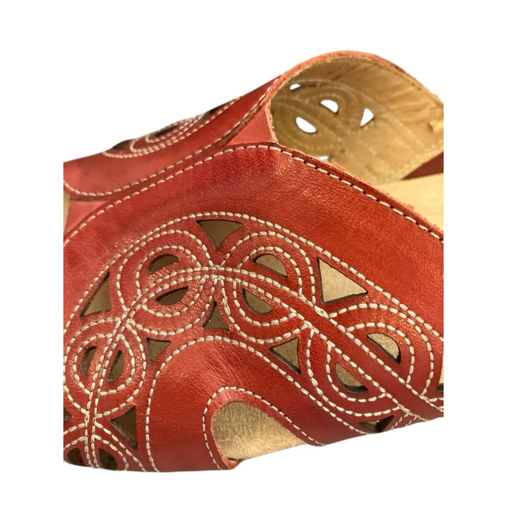 Naturalizer Red Leather Slide Sandals 9M Cutouts